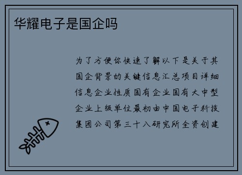 华耀电子是国企吗